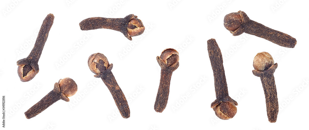 Set of dried clove buds on white background. Set of dried clove buds on white background.