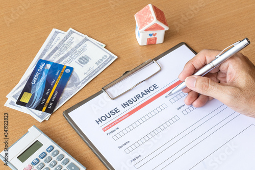 House insurance form with model and policy document