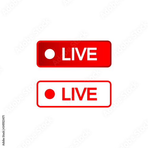 Live buttons red and white icon, social media consept on an isolated white background. EPS 10 vector.