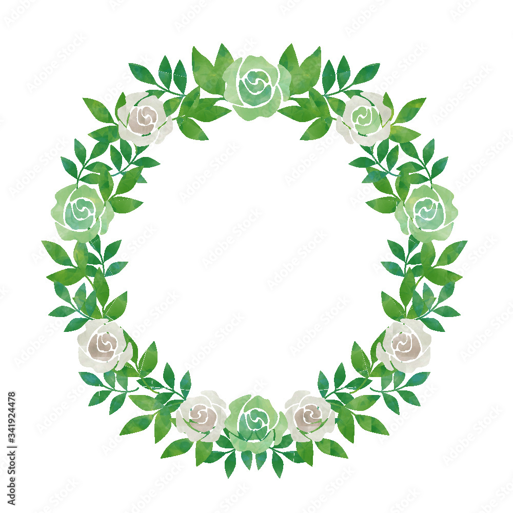 Obraz premium バラと葉っぱ_水彩_丸フレーム