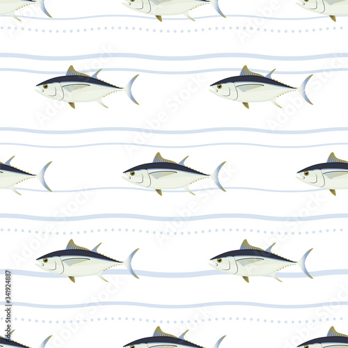 Tuna. Commercial Fish species. Colored Vector