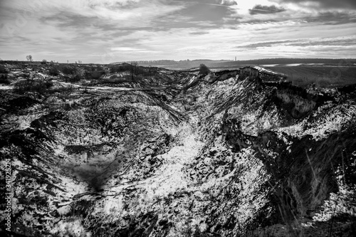 black and white mountains landscape in winter