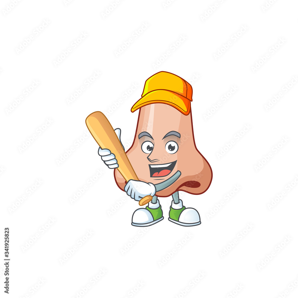 Nose cartoon design concept of hold baseball stick Nose cartoon design concept of hold baseball stick