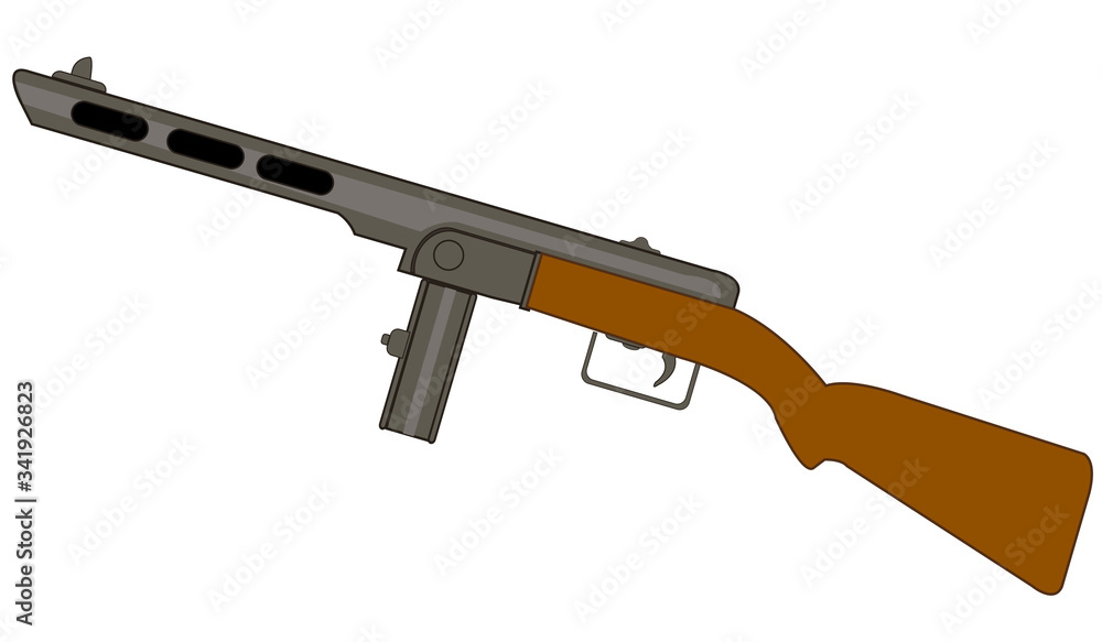 Automatic weapon automaton on white background is insulated