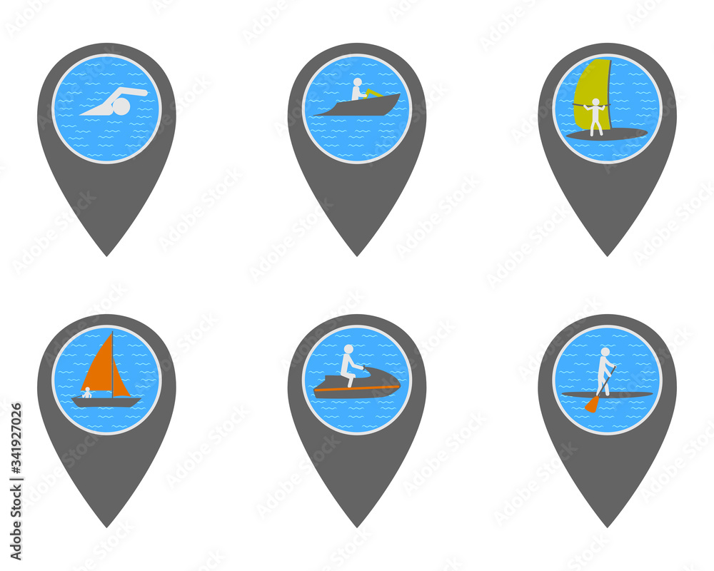 Pins mit Symbolen zum Reisen