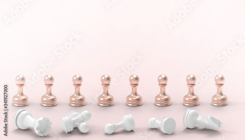 Leadership Chess of pawn Creative and business Concept. Management Concepts on Red Background - 3d rendering