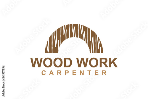 Plank wood rounded shape logo design carpenter wood work industry icon symbol.