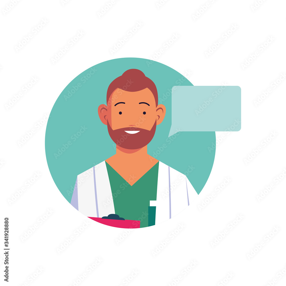 man doctor with speech bubble, medical staff on white background man doctor with speech bubble, medical staff on white background