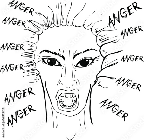 The face of a man who screams and gets angry. Human emotions, anger and irritation, rage.