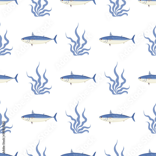 Tuna Fish. Mackerel Tuna. Colored Vector Patterns