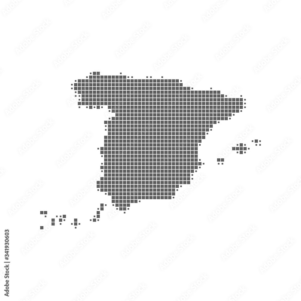 Vector of the Spain in a pixel art style. Map with light medical concept for Covid-19