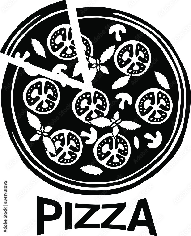 Pizza - Freshly baked pizza logo. Pizza cafe logo, label, poster. Vintage poster. Print for T-shirt, typography. Pizza - Freshly baked pizza logo. Pizza cafe logo, label, poster. Vintage poster. Print for T-shirt, typography.