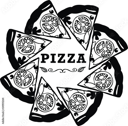 Pizza - Freshly baked pizza logo. Pizza cafe logo, label, poster. Vintage poster. Print for T-shirt, typography.