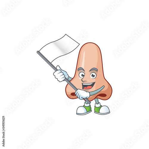 Cute cartoon character of nose holding white flag