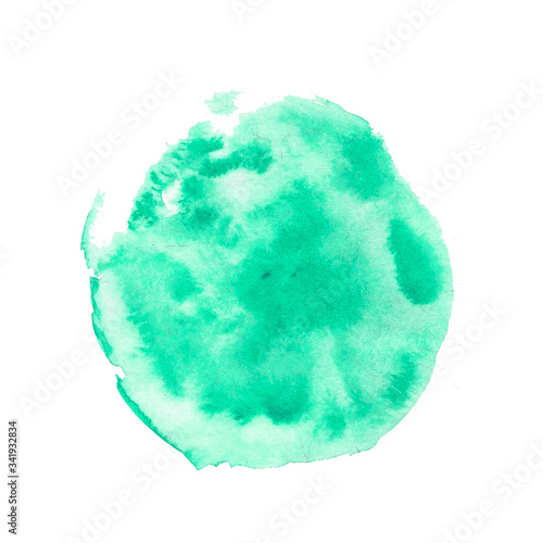 watercolor stains and splashes and strokes for abstract background, green, emerald