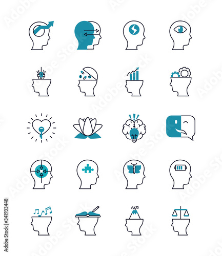 Mental disorders and health icon set
