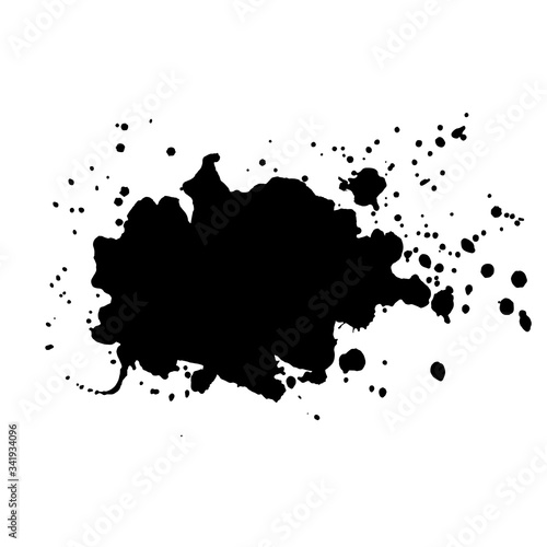 Black isolated ink blot with messy drops