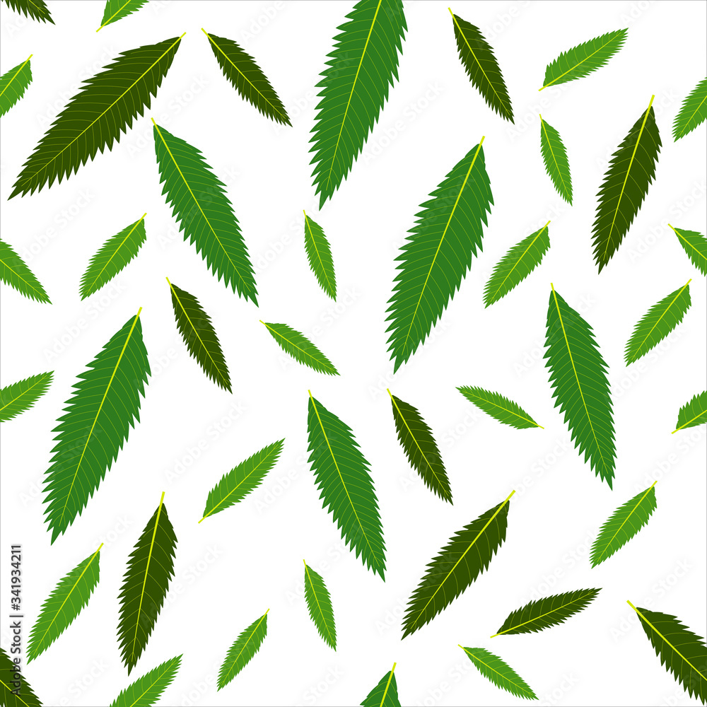 Pattern of green flowers and leaves on a white background, vector illustration, design, textiles, decoration