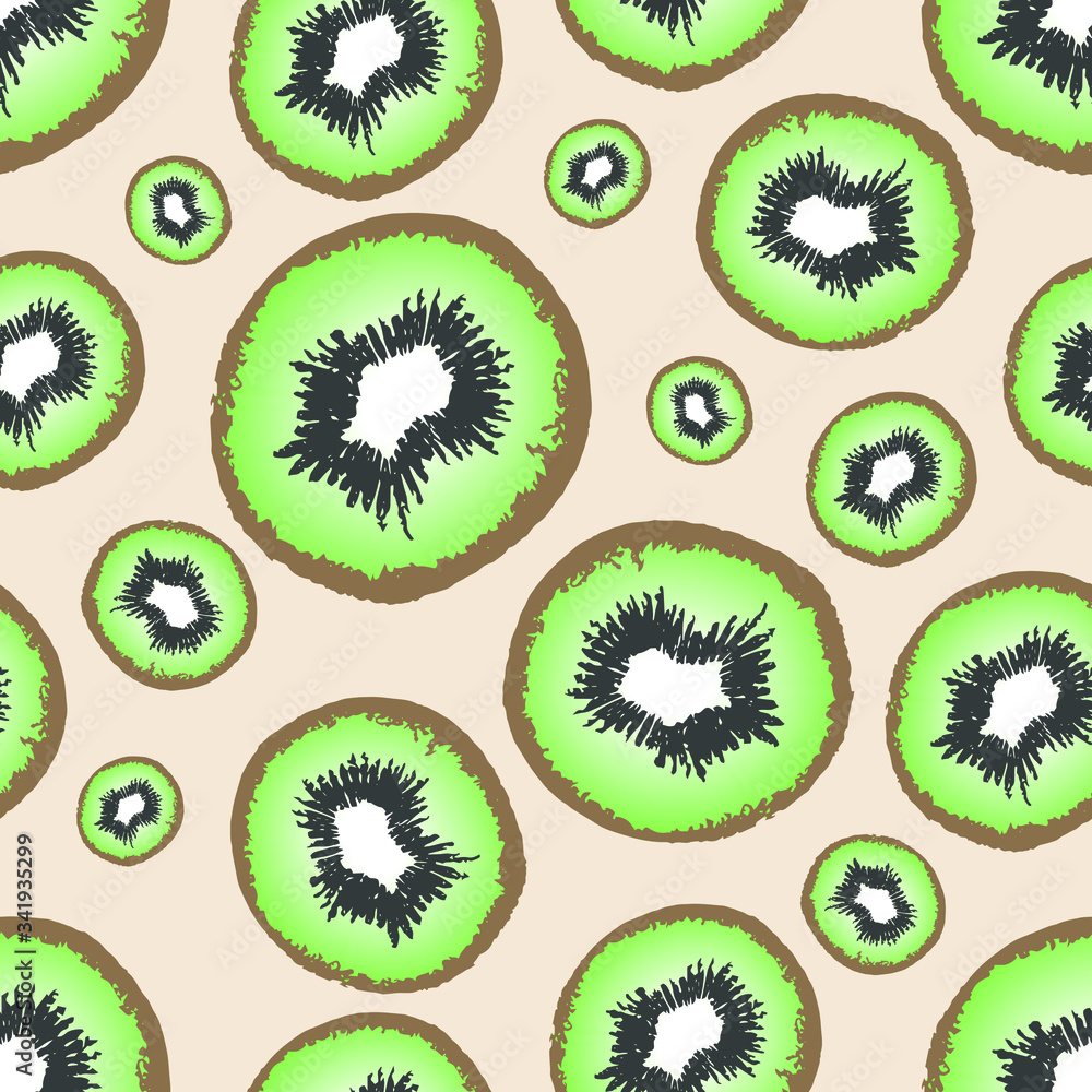 Fototapeta premium half kiwi pattern on a beige background