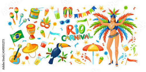 Brazil carnival. Beautiful celebration party or masquerade in masks.