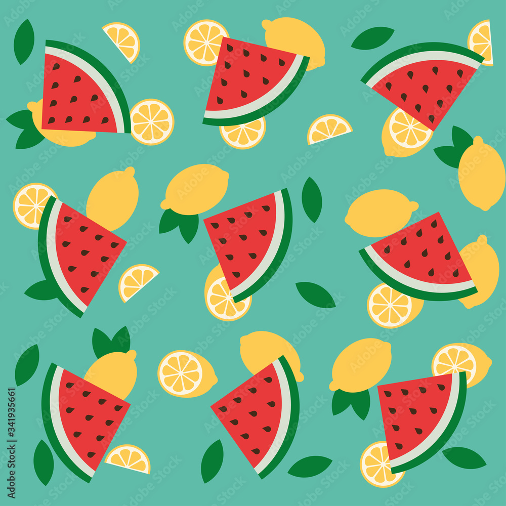 Watermelon and lemon citrus vector fun pattern Watermelon and lemon citrus vector fun pattern