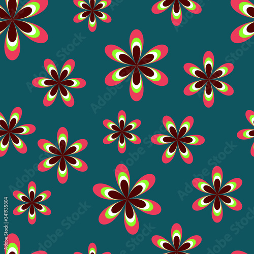 Seamless Colorful Floral Pattern on Teal Color Background vector stock