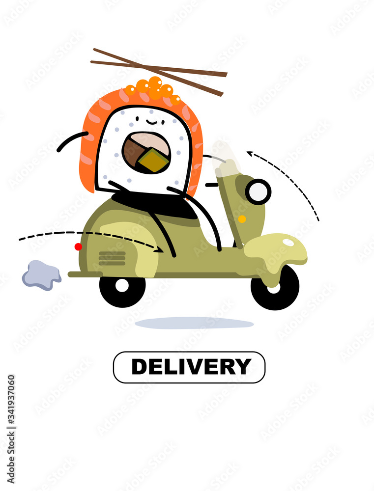Obraz Sushi delivery. Vector illustration for website, advertisement, banner, application.