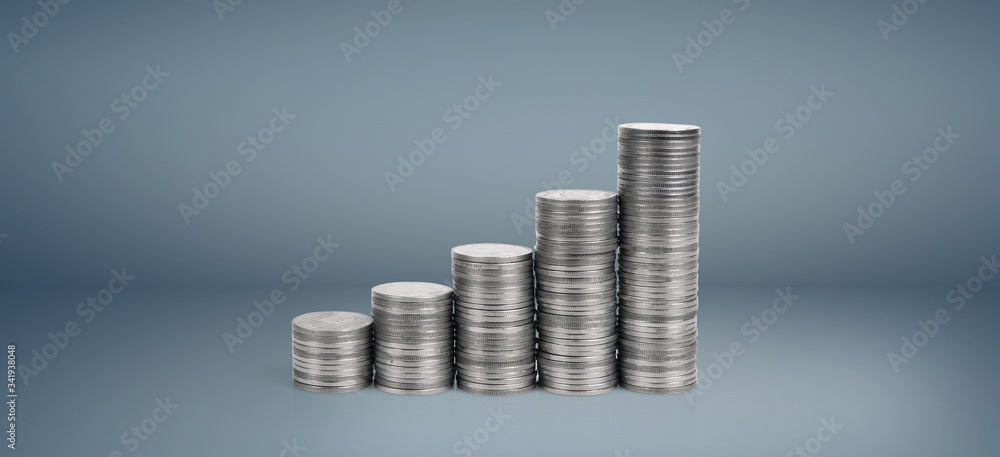 Graph stock market. Pile of Coins on stacks. investment  saving concept