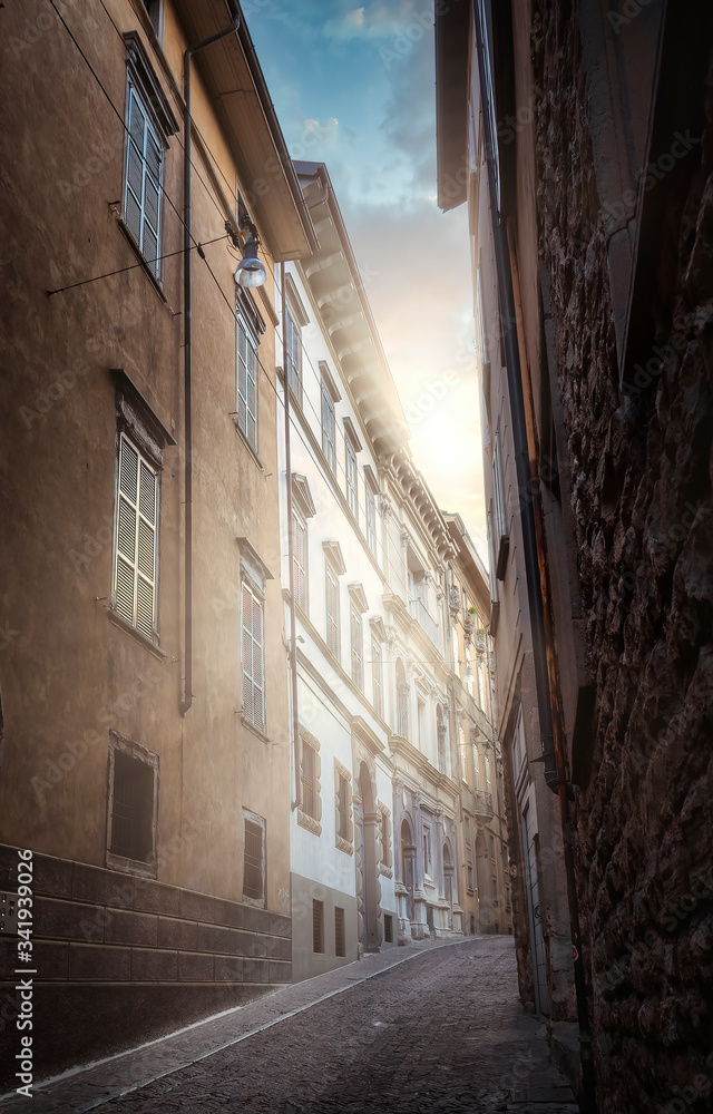 City view through the streets of Bergamo