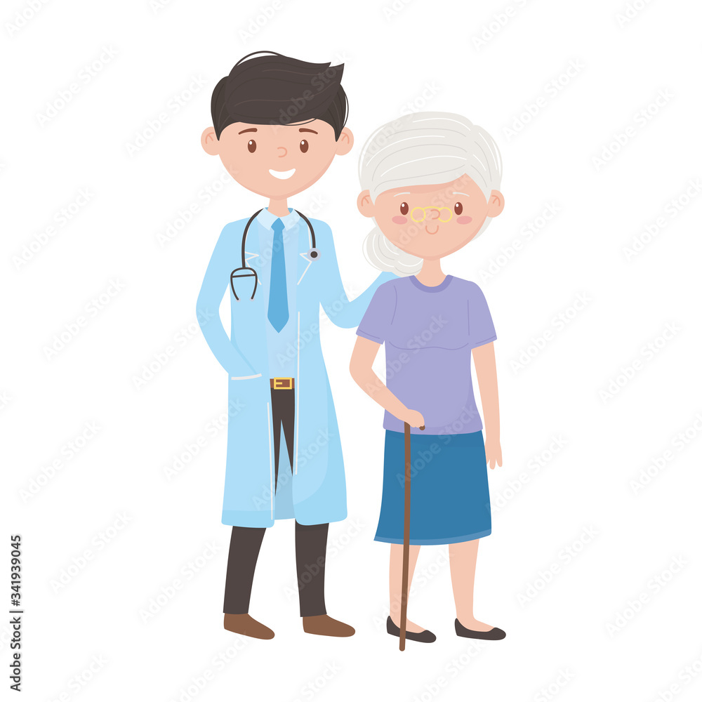 Isolated man doctor and old woman vector design Isolated man doctor and old woman vector design