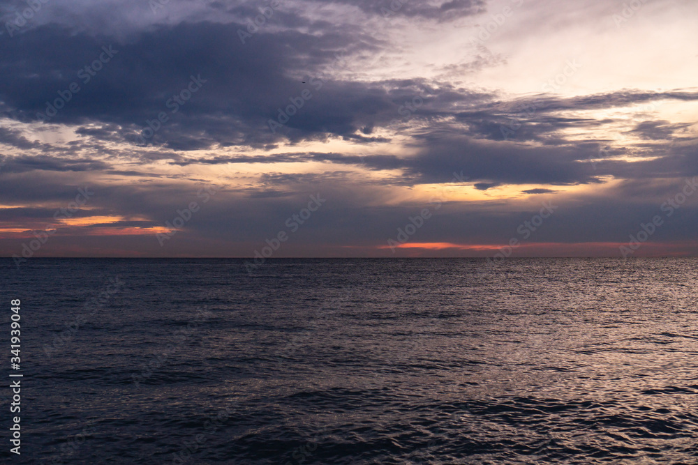 purple sky at sunset in the Black Sea In Sochi