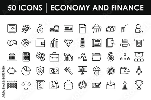 economy and finance icon set, line style