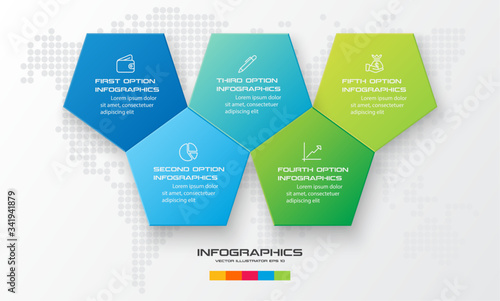 Pentagon timeline infographic template,Business concept with 5 options,Vector illustration.