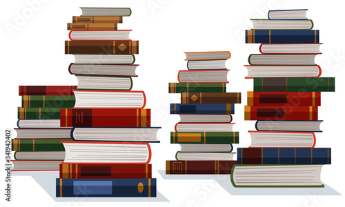 Wallpaper Mural A lot of piled up books on white background. Vector illustration in flat cartoon style. Torontodigital.ca