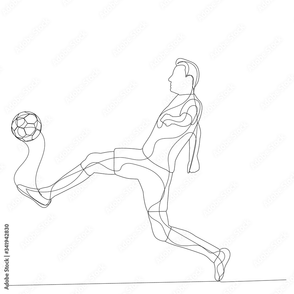 Fototapeta premium vector, on a white background, sketch with line of a running man, soccer player