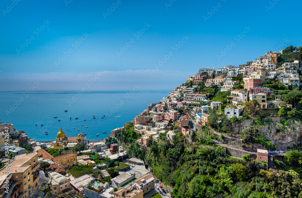 Panoramic view of Positano  town at  Amalfi Coast, Italy.