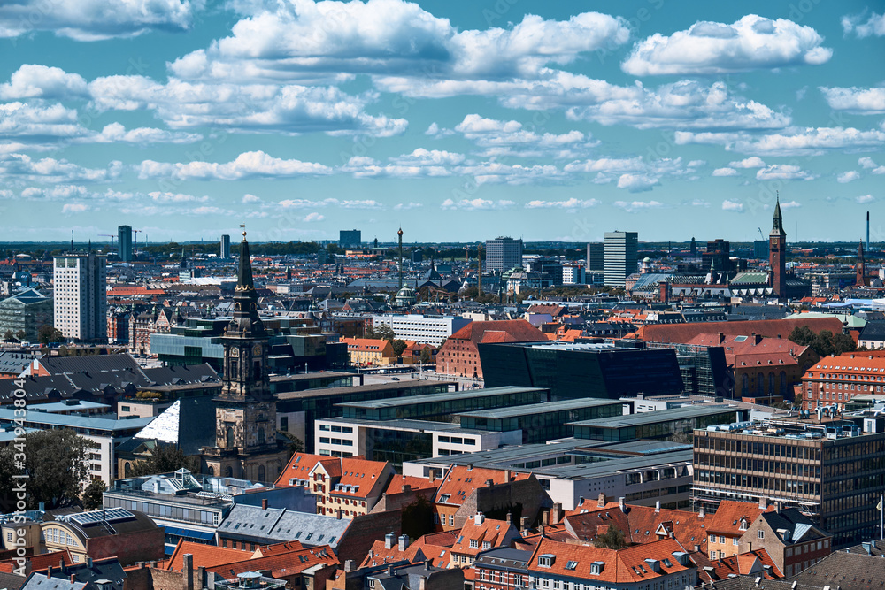 Copenhagen, Denmark. New and old buildings in the city center.