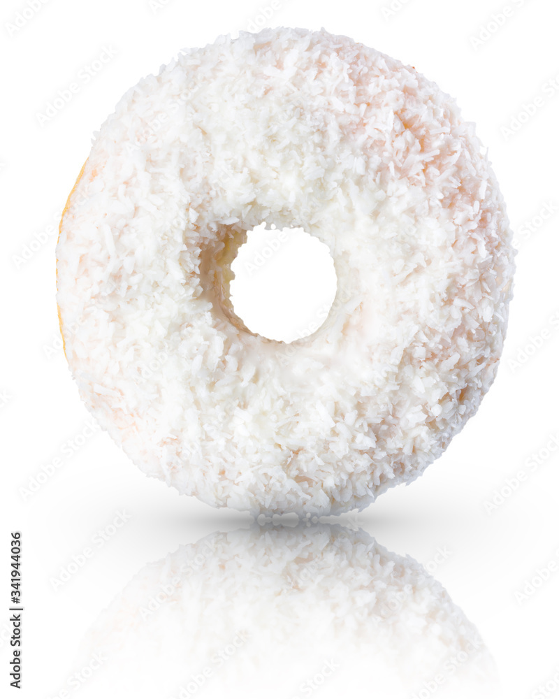Glazed donut with sprinkles on a white background rotated in three quarters Glazed donut with sprinkles on a white background rotated in three quarters