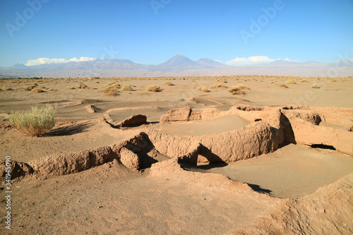 The Ancient Settlement of Tulor with Licancabur Volcano in the Backdrop, San Pedro Atacama in northern Chile photo