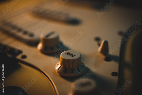 Canvas Print Electric guitar stratocaster closeup detail, macro abstract