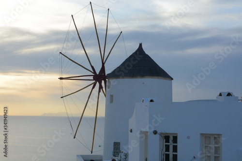 windmill in santorini greece