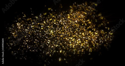 Abstract Gold Particles Background with sparks and glowing elements shining bright particle stars on black background