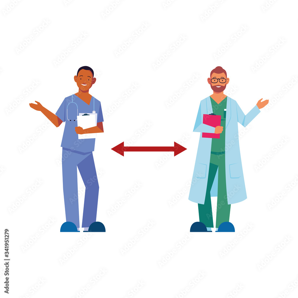 doctors keep distance on white background doctors keep distance on white background