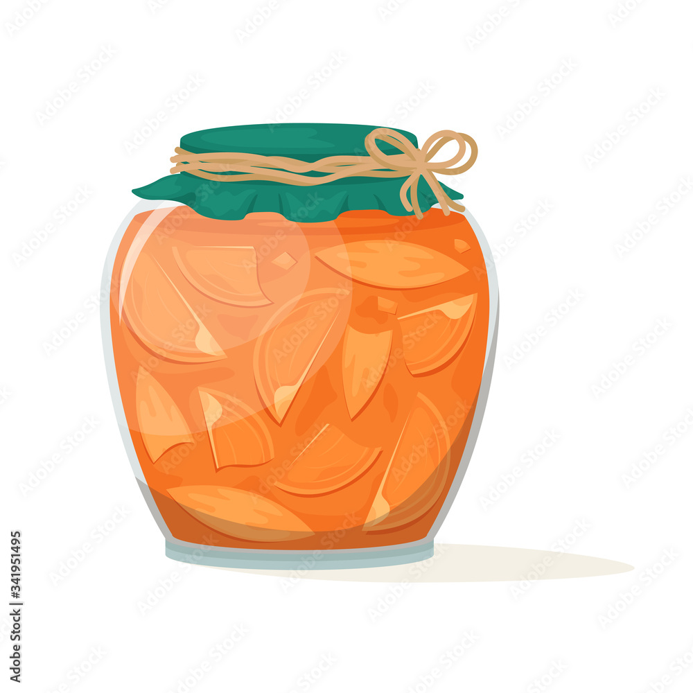 Delicious persimmon jam in a beautiful jar. Vector illustration. Dessert. Delicious persimmon jam in a beautiful jar. Vector illustration. Dessert.