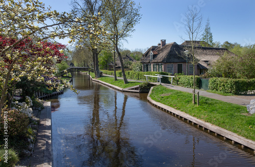 Giethoorn Overijssel Netherlands. During Corona lock-down. Empty streets, paths, bridges and canals. 