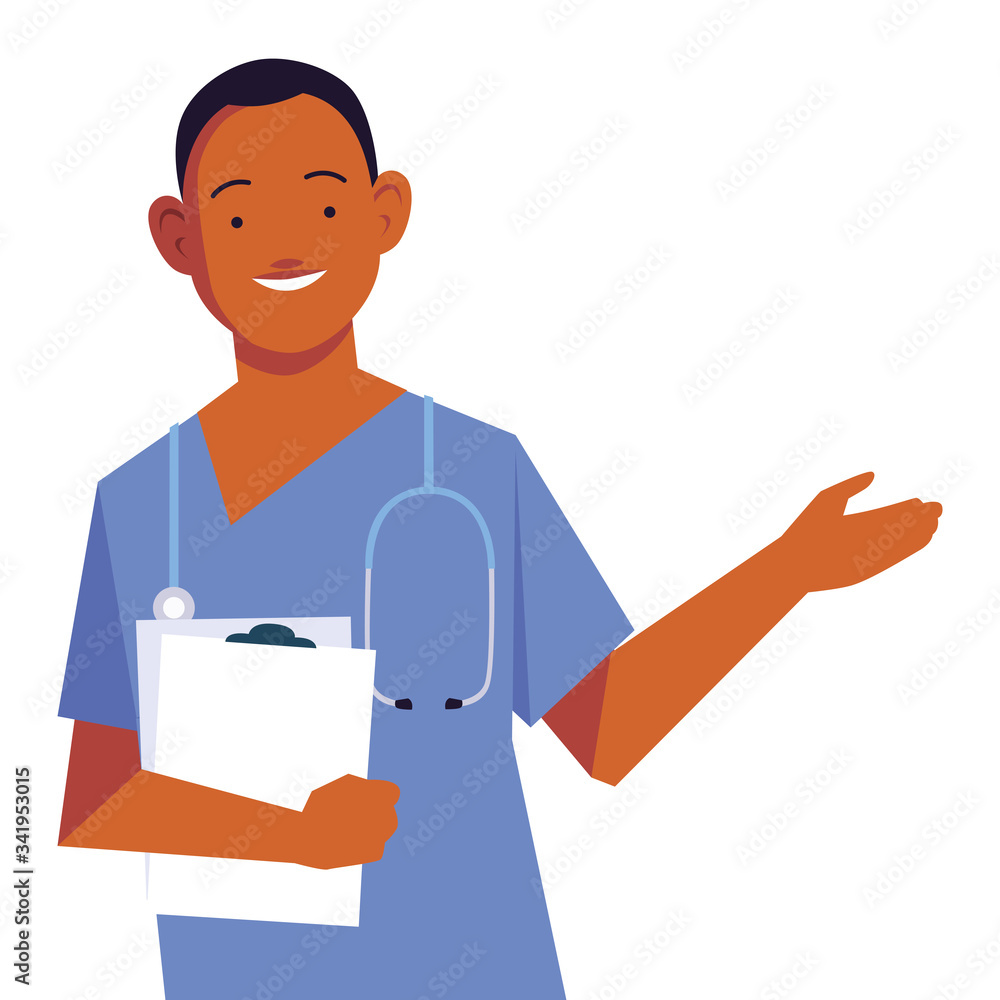 man doctor standing, medical staff on white background