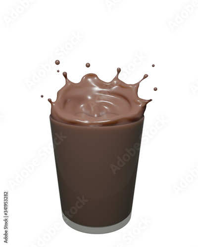 Chocolate splashes out of glass , isolated on white background , 3d illustration 3D Rendering