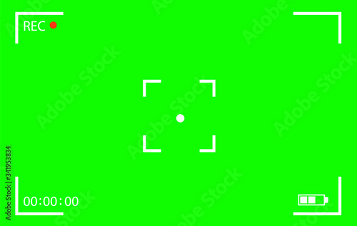 Chroma key modern digital video camera focusing screen isolated on green background