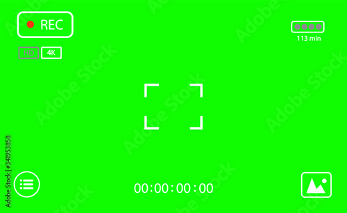 Chroma key modern digital video camera focusing screen isolated on green background