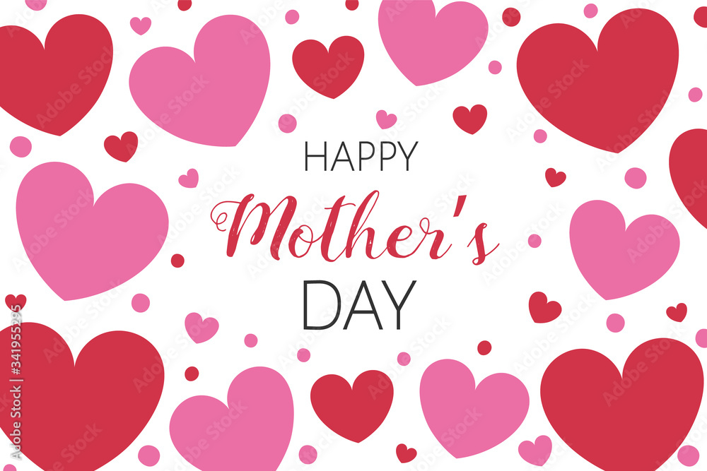 Mother’s Day card with cute hearts and greetings. Vector